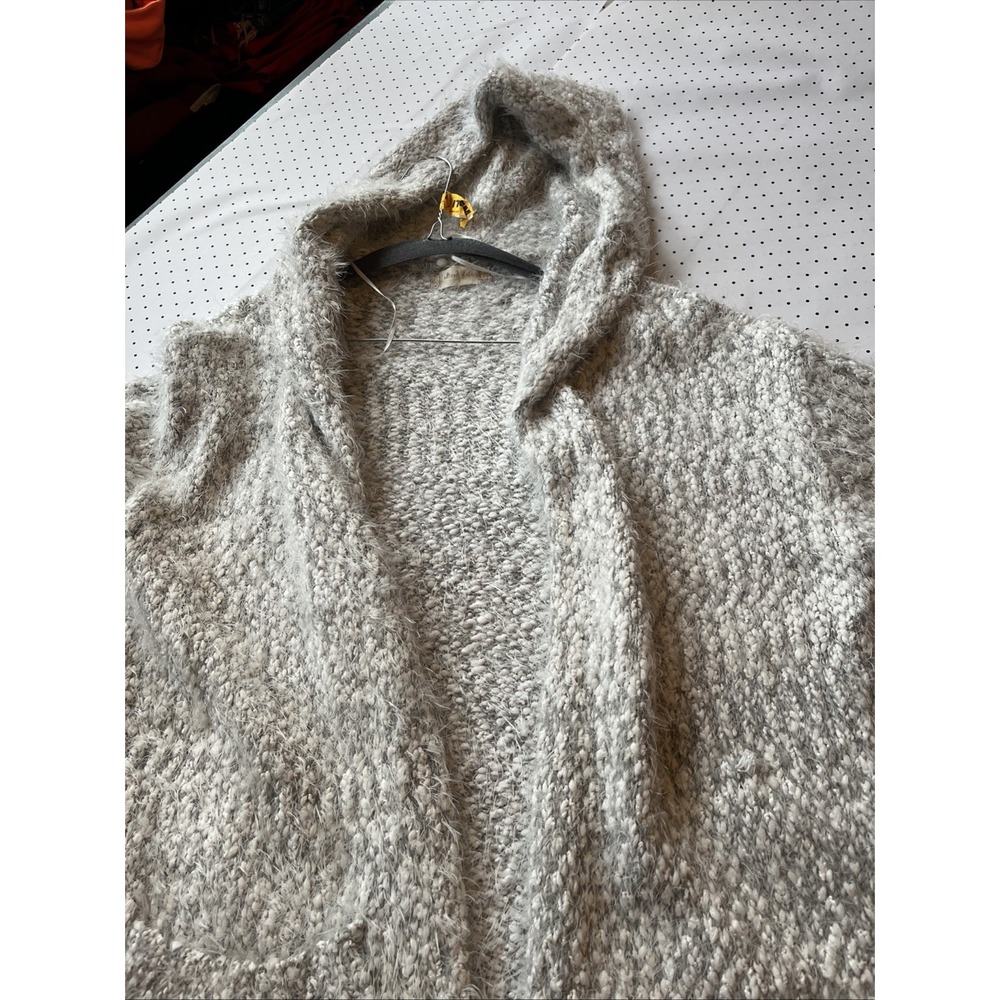 Soft Cozy Bouclé Hooded Open Cardigan Sweater Gray Small Lounge Layer - Picture 8 of 11